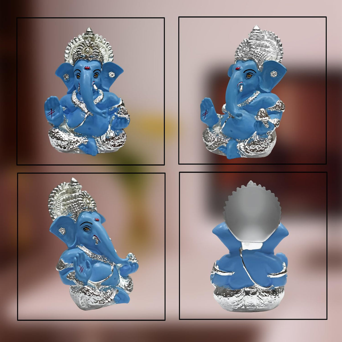 DIVINITI 999 Silver Plated Ganesha Idol for Car Dashboard Puja |Ganesh Idol for Car Dashboard Ganpati for Gift 3.5 inches |Ganesh Statue Gift for Puja Room Figurine (8.89 x 5.08 cm) (Sky Blue)