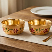 DSH Brass Serving Bowl Designer Dry Fruit & Snacks Katori Floral (3.5X4 cm) Metal Bowls for Kitchen & Dining Embossed Design Brass Bowl Katori Serving Dishes (2)