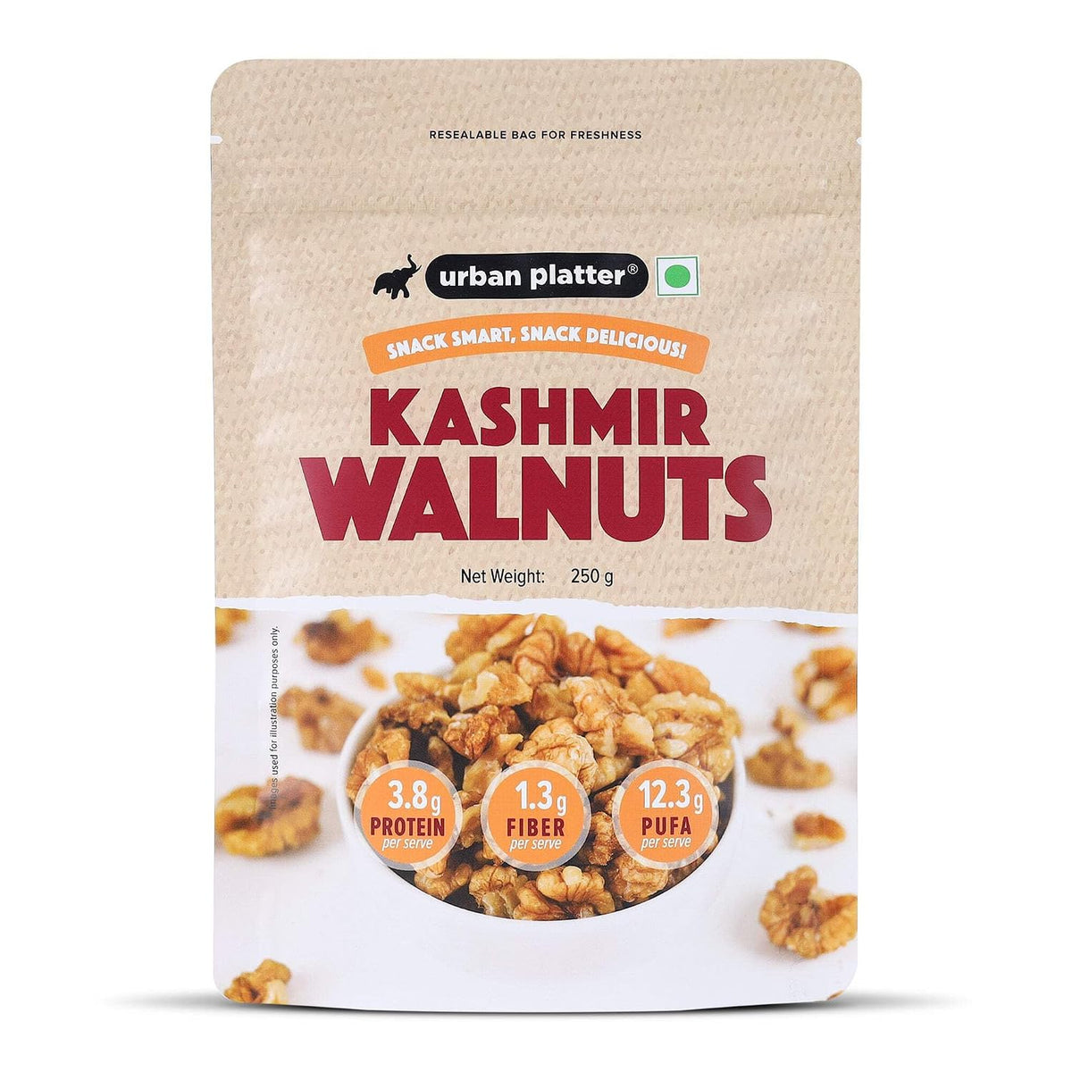 Urban Platter Kashmir Walnut Kernels, 500g (Shelled Halves | Akhrot Giri | Grown in India | Rich in Omega-3 & Antioxidants)