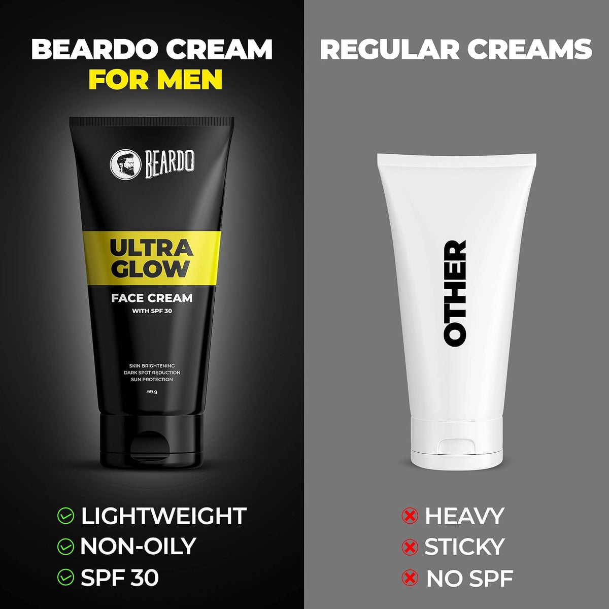 Beardo Ultraglow All in One Face Cream For Men with SPF 30, 60g | Aloe Vera With Vitamin E for Skin Brightening & Dark Spots Reduction