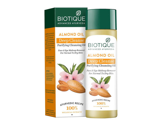 Biotique Almonmd Oil Deep Cleanse Purifying Cleansing Oil Face & Eye Makeup Remover For Normal to Dry Skin, 120ml & Biotique Bio Fruit Whitening/Brightening Lip Balm, 12g
