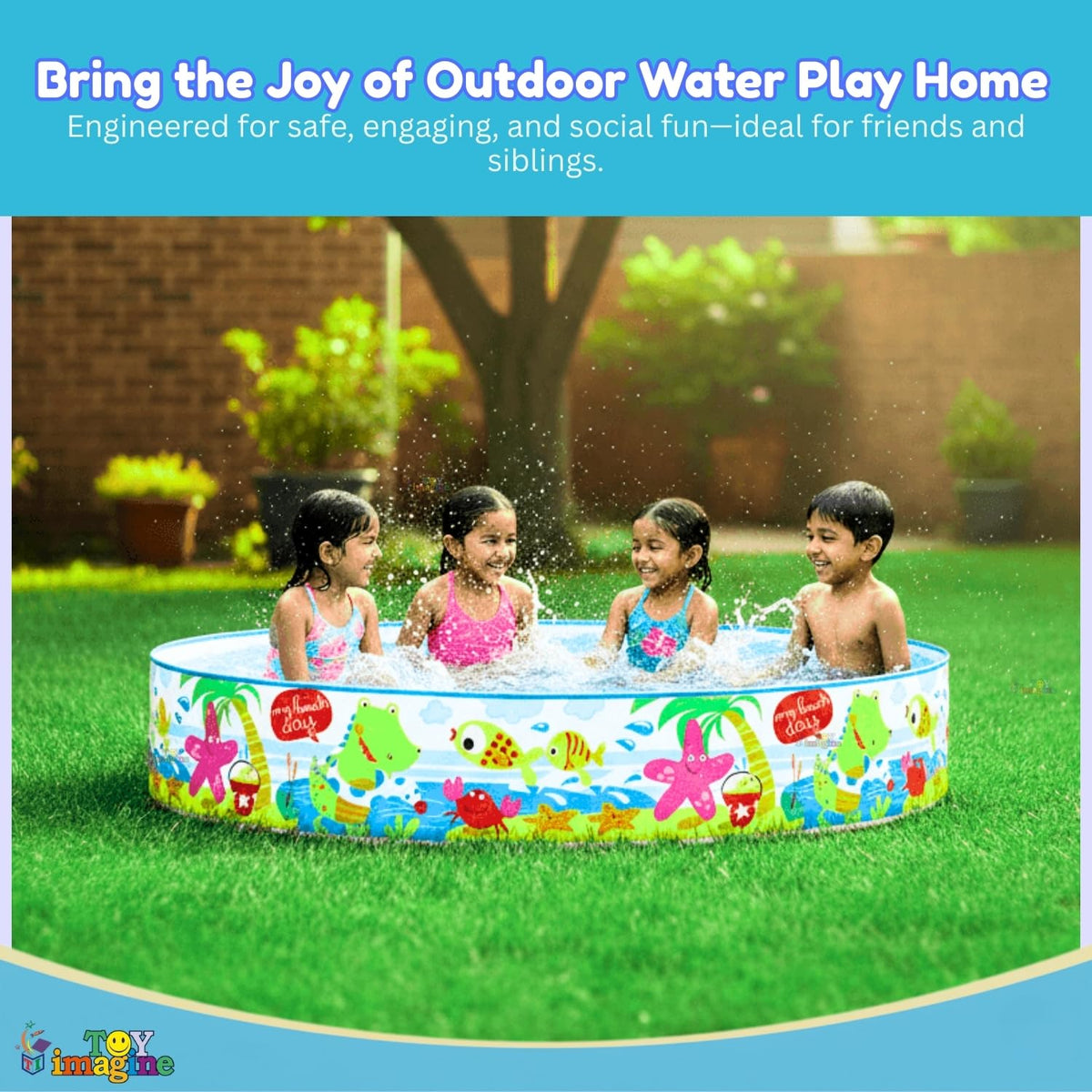 Toy Imagine 6 ft Kids Non Air Swimming Pool – Large Outdoor Snapset Pool for Kids | Foldable Portable Garden Water Pool | No Air Pump Required | Summer Pool for 1–10 Years