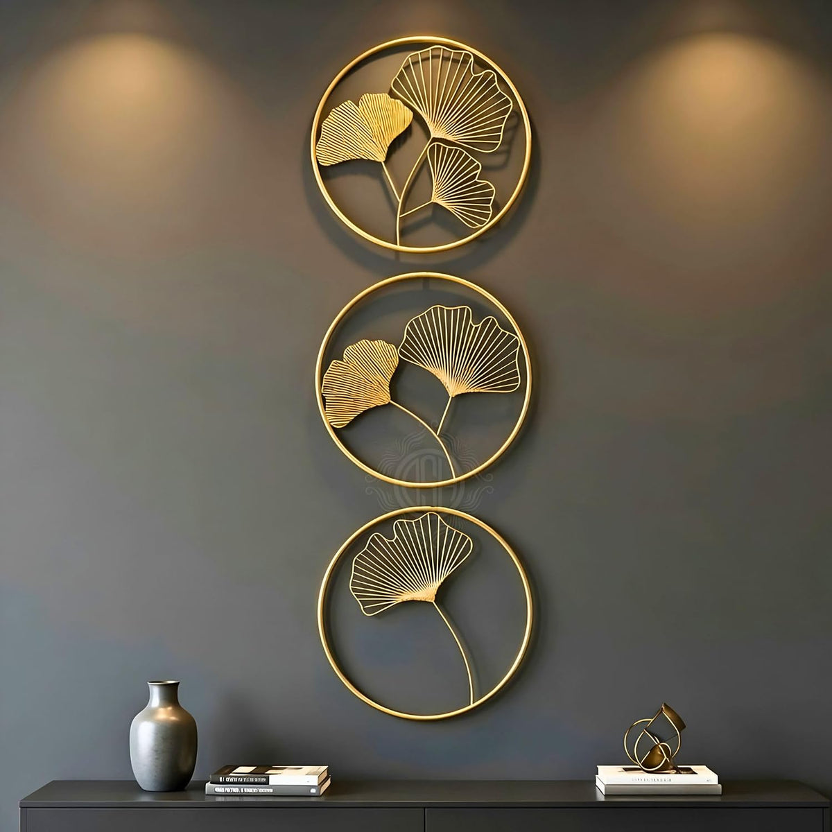 DSH CRAFTING YOUR CURIOSITY Metal Round Shaped Beautiful Leaf Wall Decor Wall Arts Perfect For Living Room Hotel Restaurant Bedroom Drawing Room. (Set Of -3)