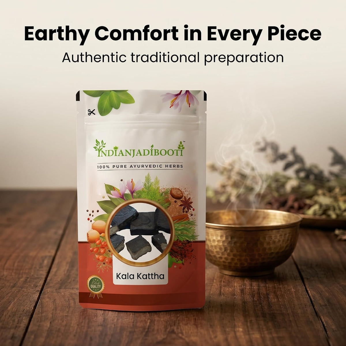 IndianJadiBooti Kala Kattha (400g Pack of 2) | Pure Black Cutch (Acacia Catechu) | Sabut Batti (Whole) | Edible Paan Katha for Throat Relief & Oral Hygiene | Khadir/Kaath | Natural Astringent