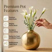 DSH Metal Flower Vase for Living Room Decor, Modern Decorative Tabletop Vase for Center Table, Console Table, Shelf, Office and Home Decoration