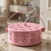 DSH Metal Mosquito Coil Holder with Lid & Handle Ash Catcher Stand for Mosquito Coil Indoor Outdoor Safe Use (Pink)