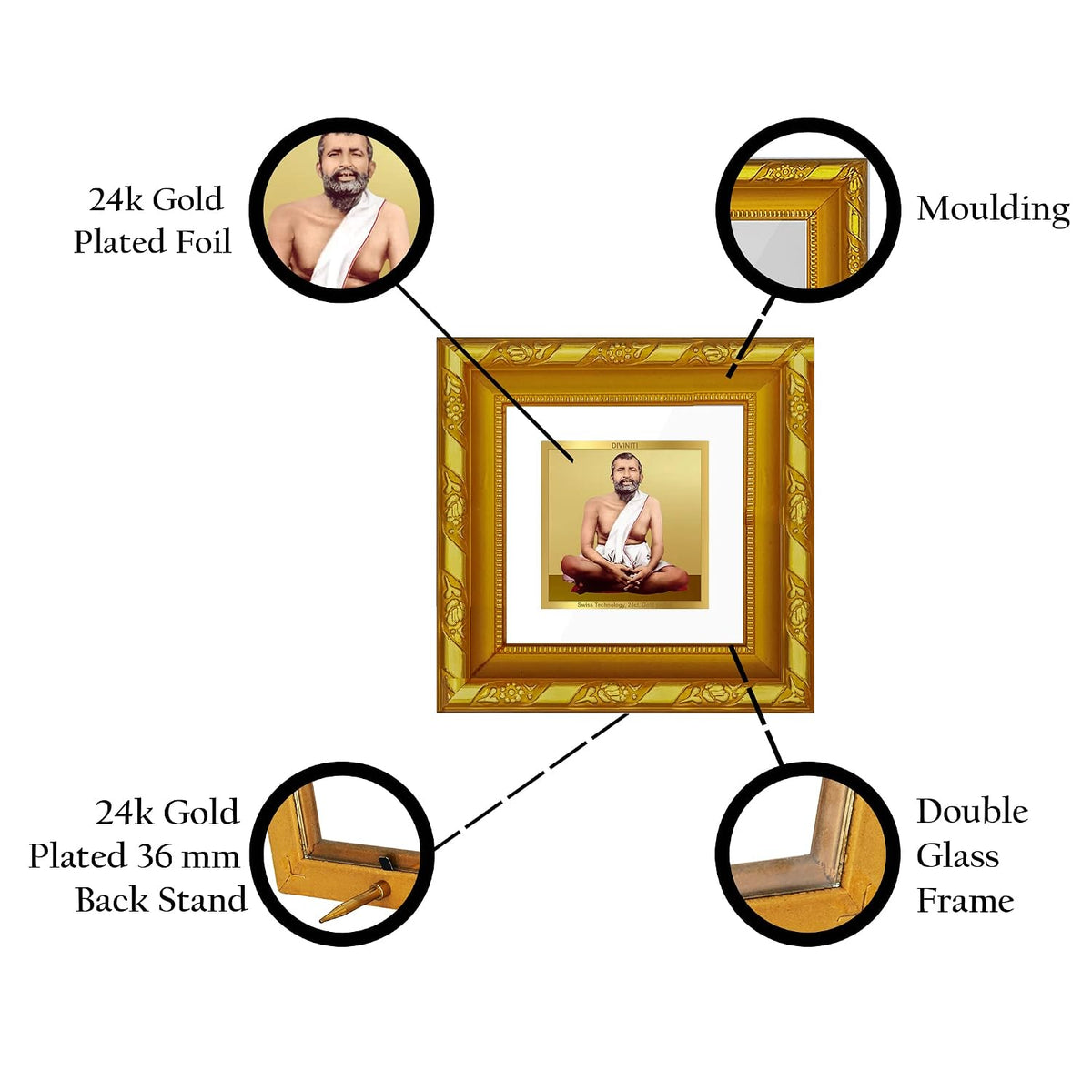 Diviniti Ram Krishna Gold Plated Wall Photo Frame, Table Décor| DG Frame 103 Size 1A and 24K Gold Plated Foil| Religious Photo Frame Idol For Pooja, Gifts Items (10.8 CM X 10.8 CM)