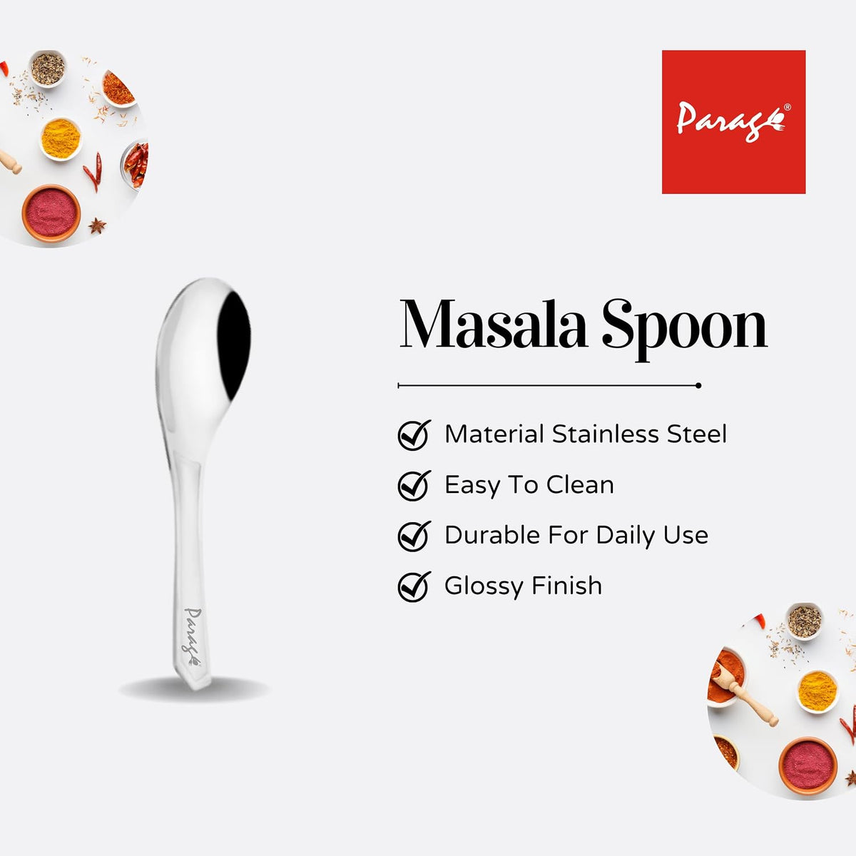 Parage 12 Pieces Stainless Steel Small Spoons for Container/Spice Jars | Masala Spoons | Small Spoon for Spices | Spoon Set | 12 mini | Length 9 cm | Silver