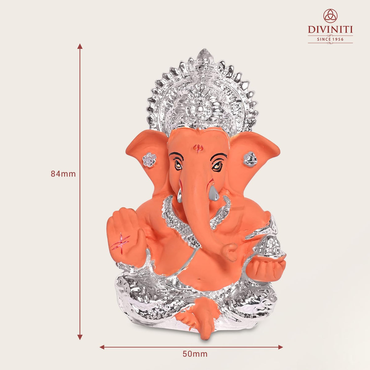 DIVINITI 999 Silver Plated Lord Ganesha Idol for Car Dashboard,Tabletop|Ganesh Statue for Good Luck and Success|Ganpati Murti for Home Decor Mandir, Office Desk Puja Gift Terracotta Orange (8.4x4.2cm)