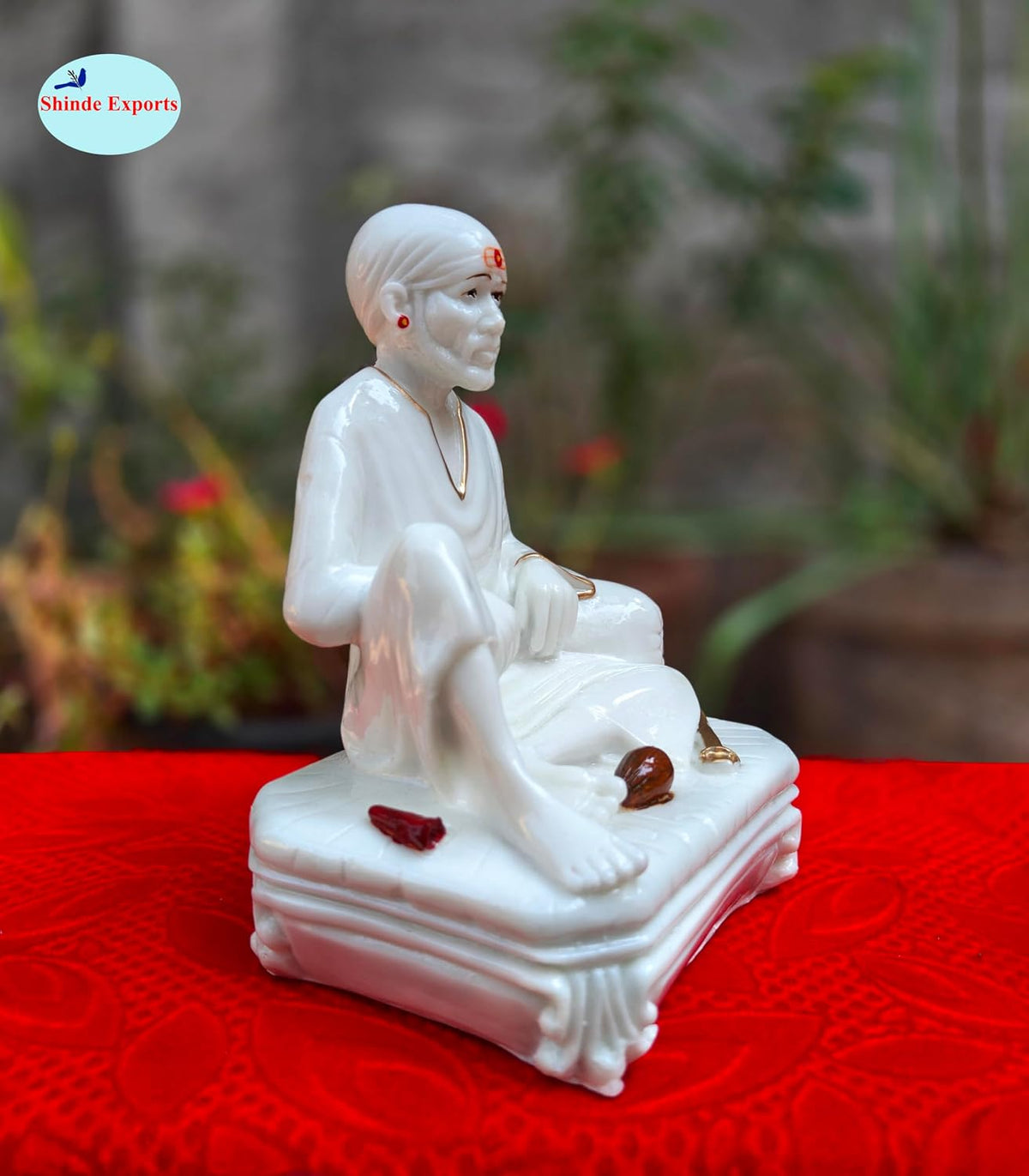 SHINDE EXPORTS Shirdi Saibaba Big Size dwarkamai Marble Idol for Pooja Room Statue for Home Worship Baba 6.5 inches murti