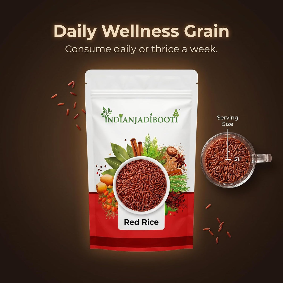 IndianJadiBooti Pure Sathi Chawal | Shashtika Shali Red Rice Whole Grain 250 Grams Pack