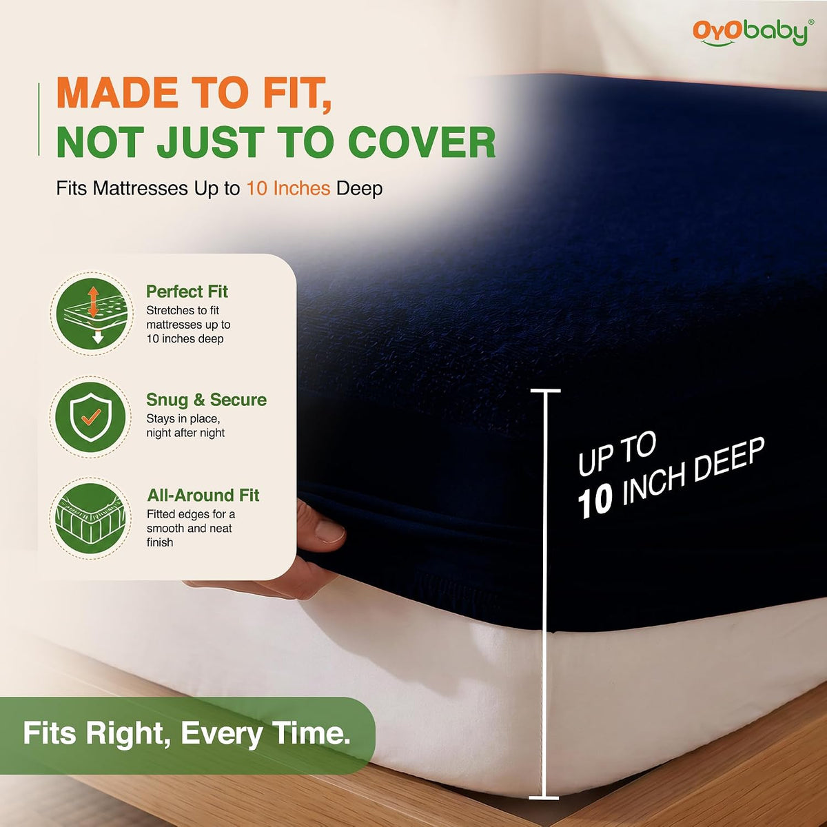OYO BABY Waterproof Double Mattress Cover | Breathable Terry Surface with 100% Waterproof TPU Backing | 360° Elastic Bed Protector for Baby, Kids & Everyday Use | 72x72 Inch (6 x 6 Ft) -Dark Blue
