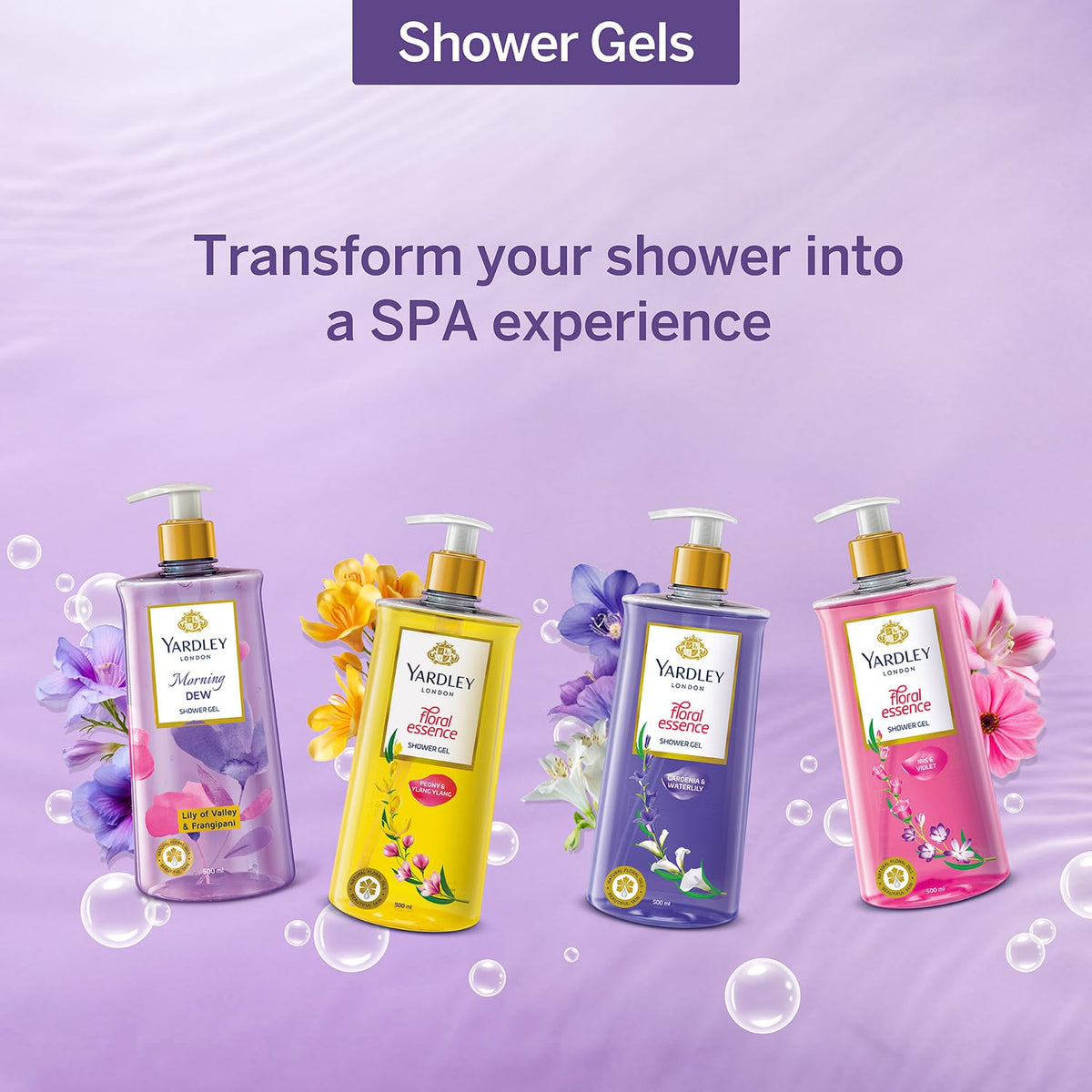 Yardley London| Shower Gel| Morning Dew| With Natural Oils Of Lily Of The Valley & Frangipani| No Parabens| No Silicones | 500ml