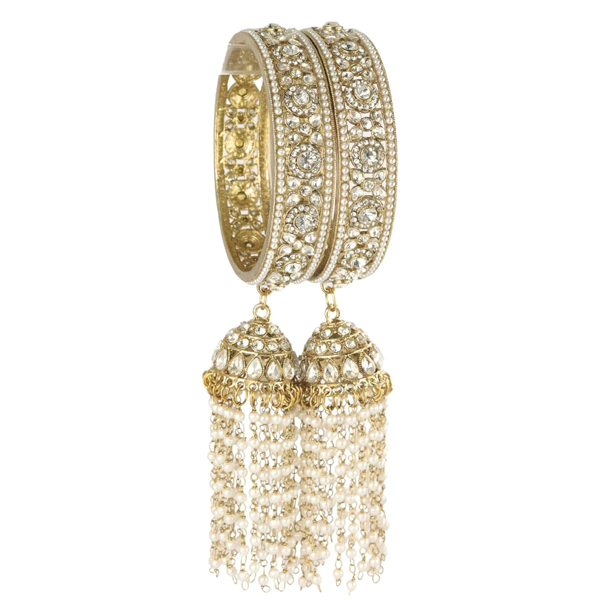 NMII Premium Alloy Latkan Kada Set Studded With Beads & Zircon Gemstone For Women & Girls | Traditional Pearls Kada Set | Kalira Bangles For Bridal | Dulhan Chudi Set For Wedding & Partys - Set Of 2