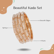 NMII Alloy Metal Bangles Set For Girls & Women Studded Pearls and Chain | Stylish Bangles Bracelet | Fancy Metal bangles | Women's Jewellery | (Pack of 4)