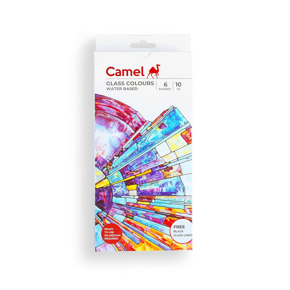 Camel Water Based Glass Colours – 6 Shades Set (10 ml Each) | Transparent Gloss Finish for Glass, Acrylic & Decorative Art