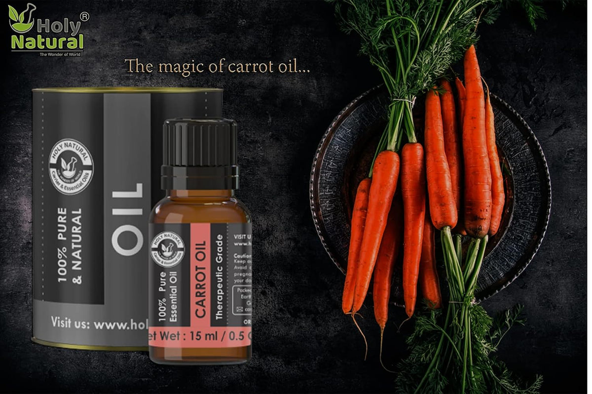 Holy Natural Carrot Seed Essential Oil 15ml with Dropper Plug | Undiluted Therapeutic Grade | Skin, Hair & Aromatherapy