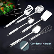 Parage 6 Pieces Stainless Steel Kitchen Tools for Cooking & Serving, Basting Spoon (Chamcha), Ladle(Karchhi), Slotted Turner, Skimmer(Jhara), Turner/Spatula (Palta), Blending Egg Whisk, Silver