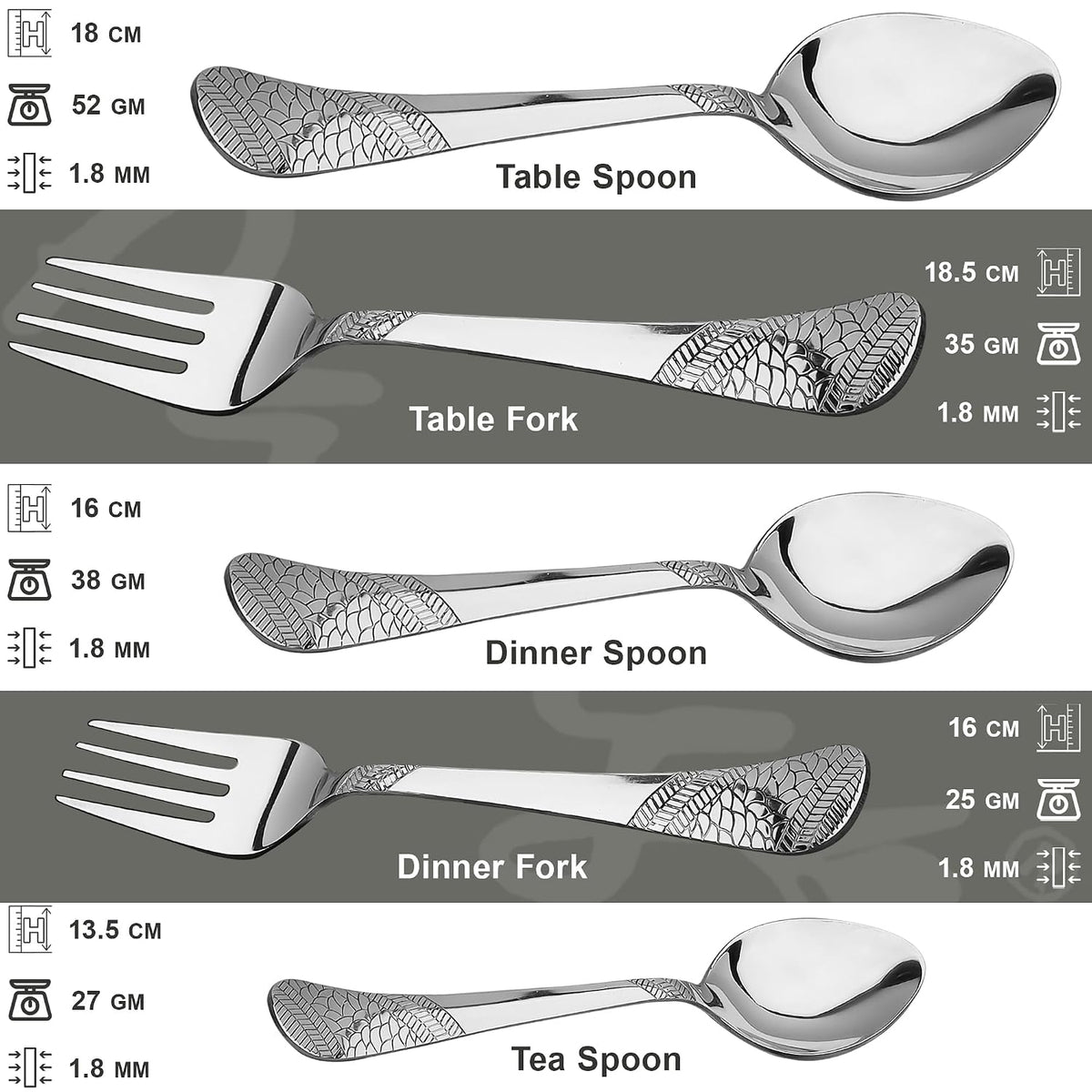 Parage 6 Pieces Stainless Steel Table Spoons,18 cm Long, Premium Spoons Set for Home & Kitchen, Luxury Dinning Tableware Cutlery Set Gift for House Warming,6 Big Spoons, Silver Imperial Design
