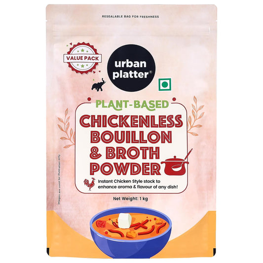 Urban Platter Vegan Chicken-less Bouillon & Broth Powder, 1kg (Plant-Based | Instant Soup Base | MSG-free | Umami-Rich)