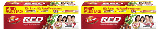 DABUR Red Toothpaste - 300G Family Pack With Toothbrush | World's No.1 Ayurvedic Paste | Fluoride Free| Helps In Bad Breath Treatment, Cavity Protection, Plaque Removal |13 Potent Ayurvedic Herbs