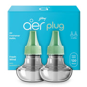 Godrej aer Plug Electric Air Freshener 2 Refills (25ml each) | Fresh Wind | Lasts up to 120 days