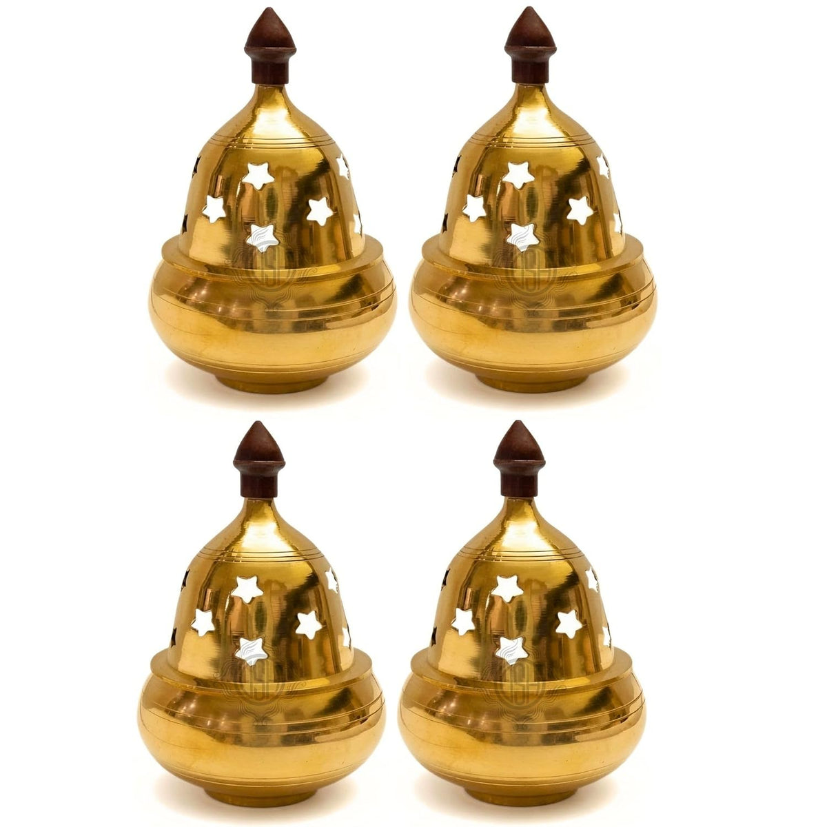 DSH Brass Diya Pure Brass Traditional Oil Puja Lamp for Temple, Mandir, Festival Decoration, Home Decor & Diwali Gift (Star Dome, Set of 4)
