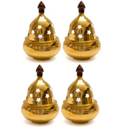 DSH Brass Diya Pure Brass Traditional Oil Puja Lamp for Temple, Mandir, Festival Decoration, Home Decor & Diwali Gift (Star Dome, Set of 4)
