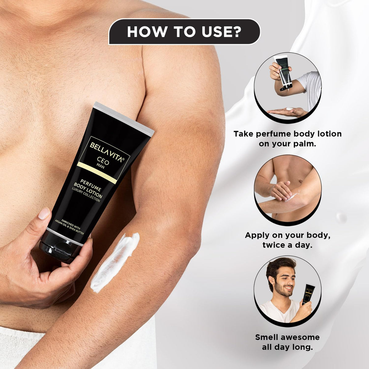 Bella Vita Luxury Intense CEO Man Body Perfume Lotion for Nourishing, Hydrating, Soft, Supple & Healthy Skin with Argan Oil & Shea Butter 200 Ml