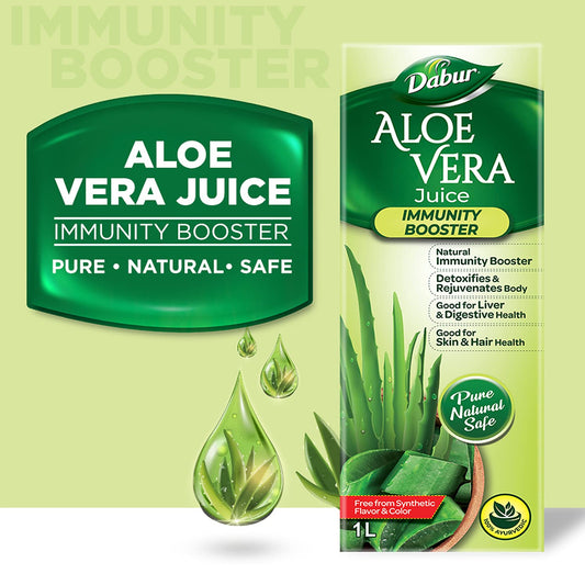 Dabur Aloe Vera Juice - 1L | Ayurvedic Health Juice For Good Skin & Hair Health | Detoxifies & Rejuvenates Skin & Body | Good For Liver & Digestive Health | Immunity Booster