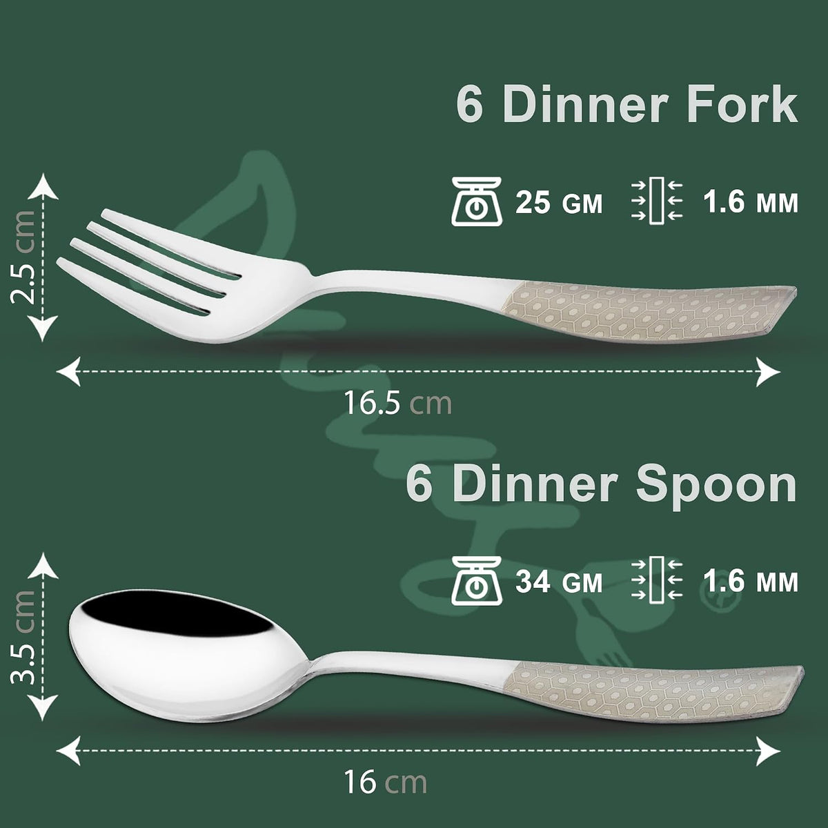 Parage 12 Pieces Stainless Steel Premium Cutlery Set for Home & Kitchen, Luxury Dining Tableware Small Spoon & Fork Gift, Laser Chammach Set, Silver Dazzle Design (6 Dinner Spoons & 6 Dinner Forks)