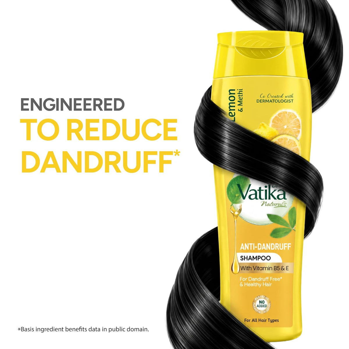 Dabur Vatika Naturals Anti Dandruff Shampoo - 640 ml | 7 Natural Herb Extracts | Contains Lemon, Methi & Tea Tree Oil | Exfoliates Flaky Scalp for Dandruff-Free Hair | Everyday Shampoo for Women & Men