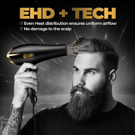 Beardo Studio Professional Hair Dryer with Hair Brush | High Power Fast Drying & Volumizing Brush for Frizz-Free Salon Style Finish | Multiple Heat Settings | Professional Grooming Tool for Men | Set of 2