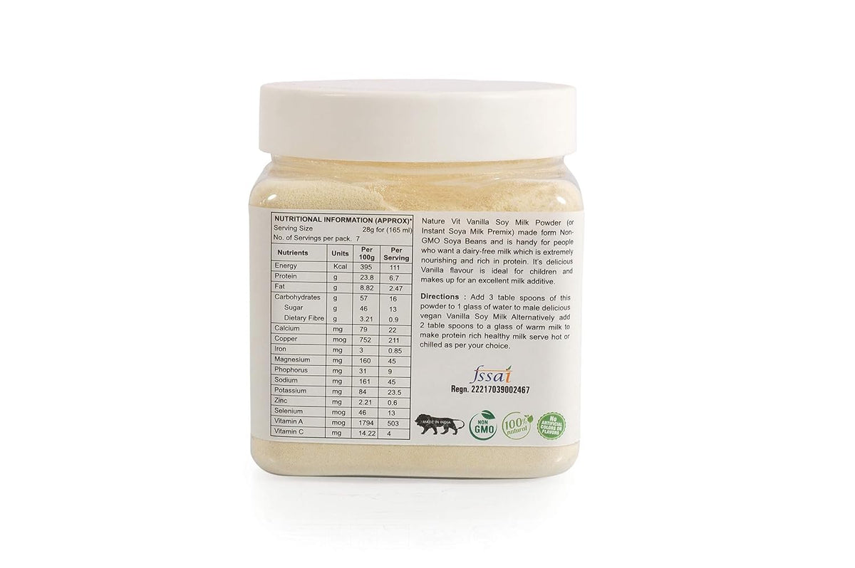 NatureVit Soya Milk Powder 300g [Vanilla Flavour] | 25% Plant Protein | Vegan, Non-GMO & Lactose-Free | Ideal for Beverages, Smoothies & Baking