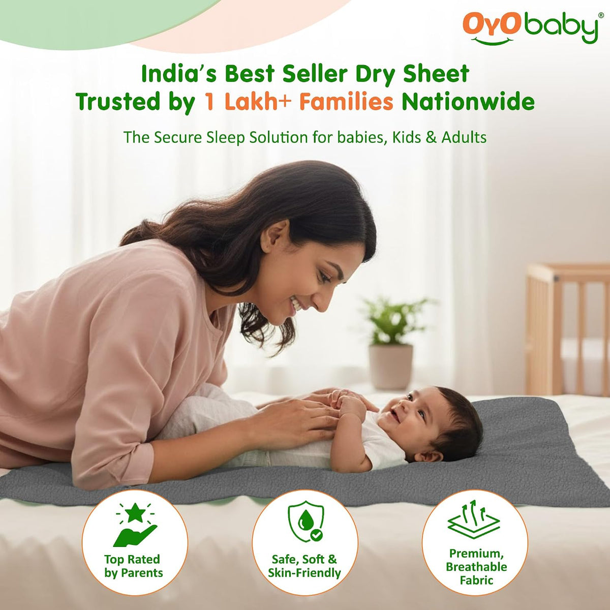 OYO BABY Anti-Piling Fleece Extra Absorbent Instant Dry Sheet for Baby, Baby Bed Protector, Waterproof Sheet, Small Size 50x70cm, Pack of 3, Salmon Rose, Royal Blue & Peach