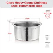 Vinod – Claro Heavy Gauge Stainless Steel Hammered Tope, 1.5 mm – Capacity 1800 ml