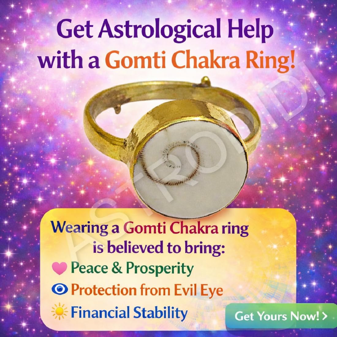 ASTRODIDI Gomti Chakra Ring Natural Gomati Chakram Stone Adjustable Ring | Astrological Gemstone | Unisex Both for Men & Women