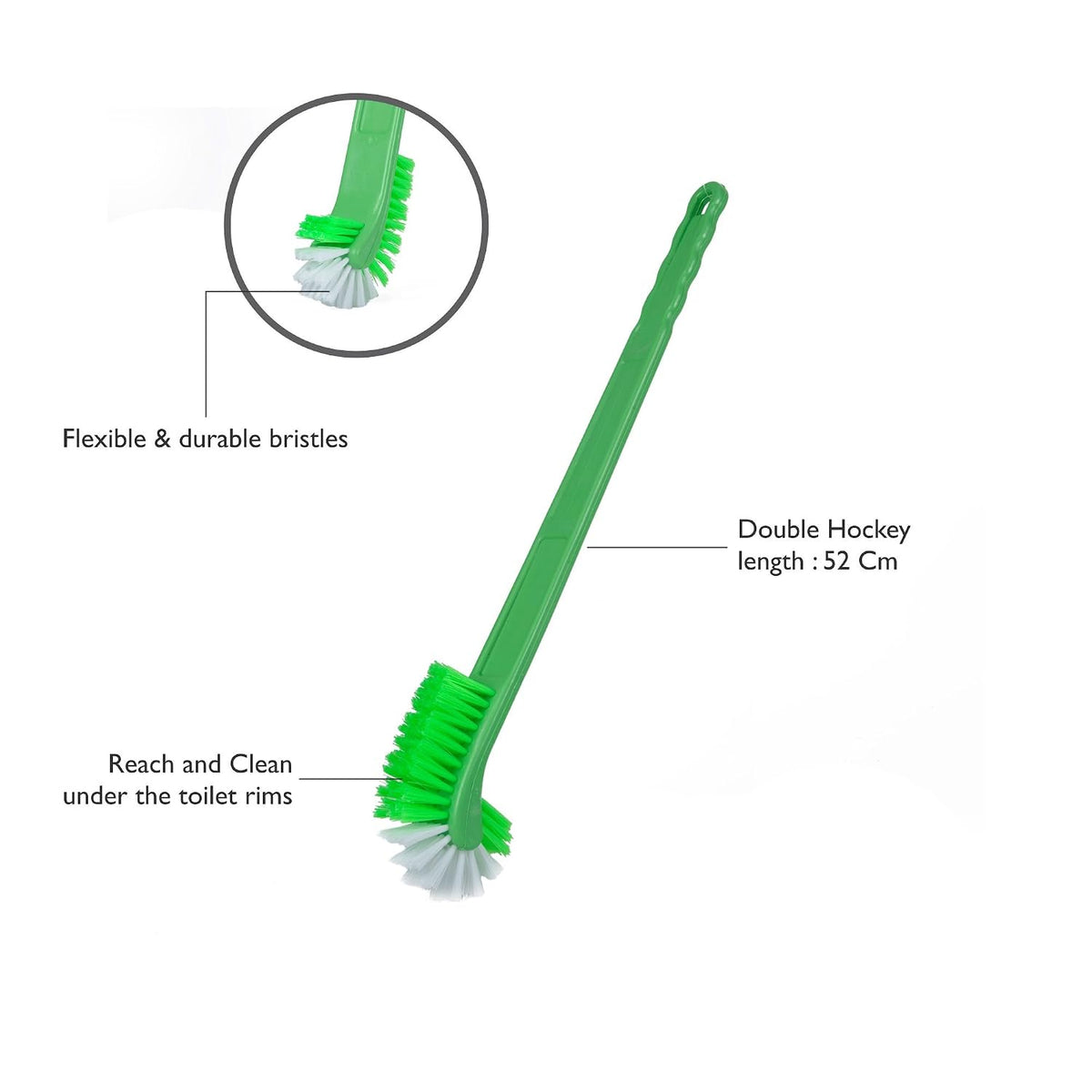 Gala Plastic Double Hockey Toilet Brush, Toilet Cleaning Brush, Long Handle Toilet Brush(Assorted Co