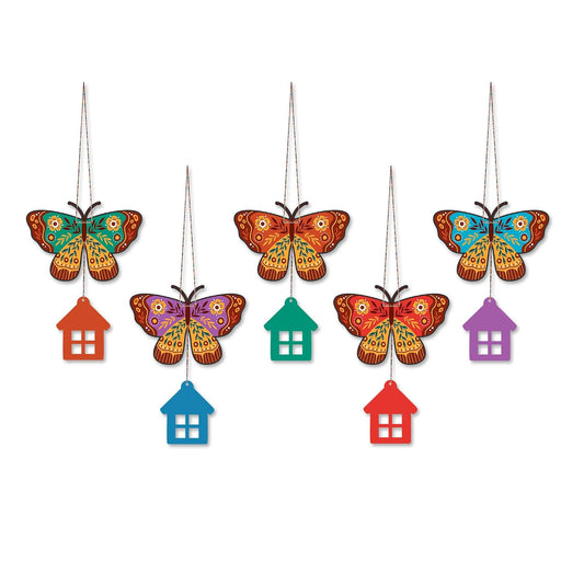 Artvibes Multicolored Butterfly Decorative Wall Art MDF Wooden Wall Hanger for Home | Room Wall Art | Modern Decor Artwork | Living Room | Cafe | Wall Art Print | Unique Gift (WH_9117N), Set of 5