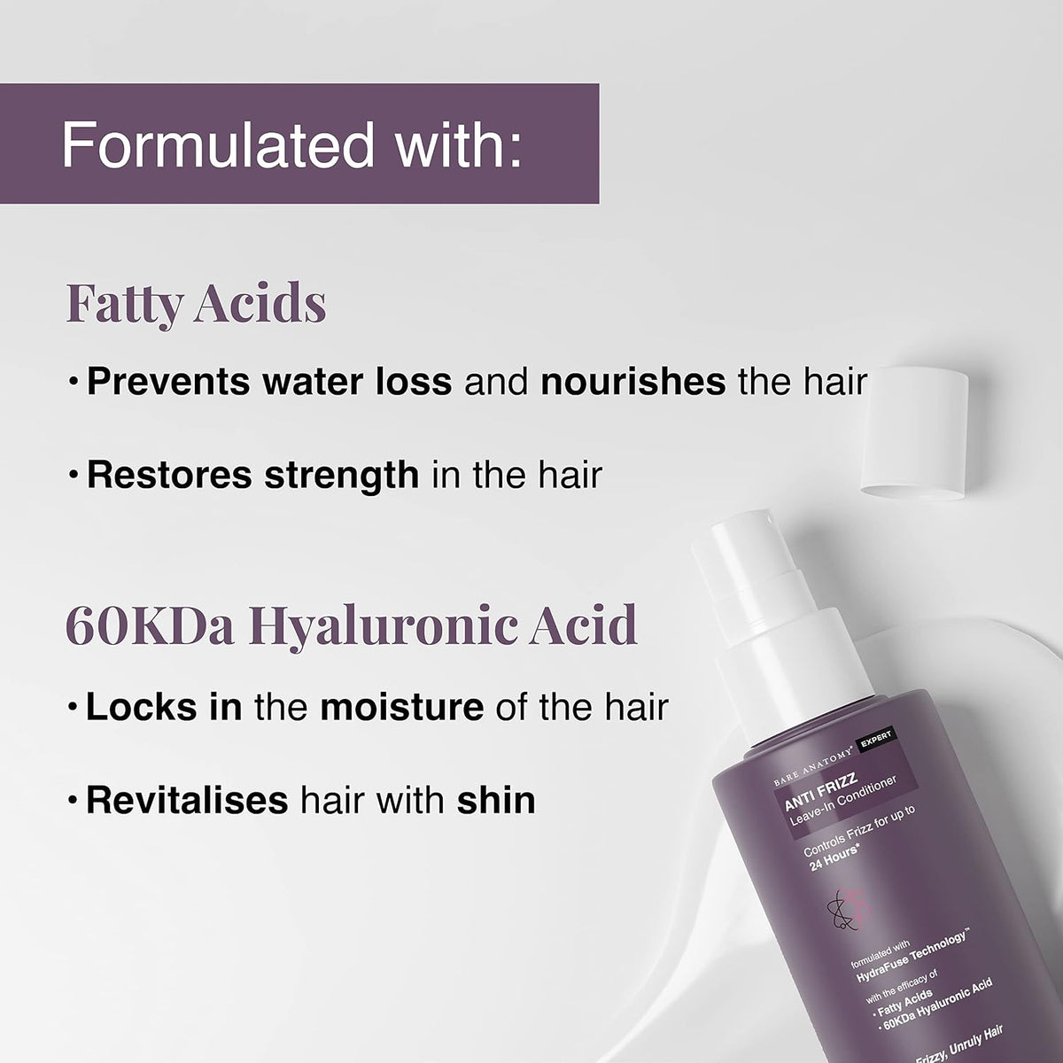Bare Anatomy Anti Frizz Leave In Conditioner | Deep Conditioned Frizz Controlled Hair For 24 hrs | For Dry & Frizzy Hair | For Women and Men | Get Smoother, Healthy & Glossy Hair | 150ml
