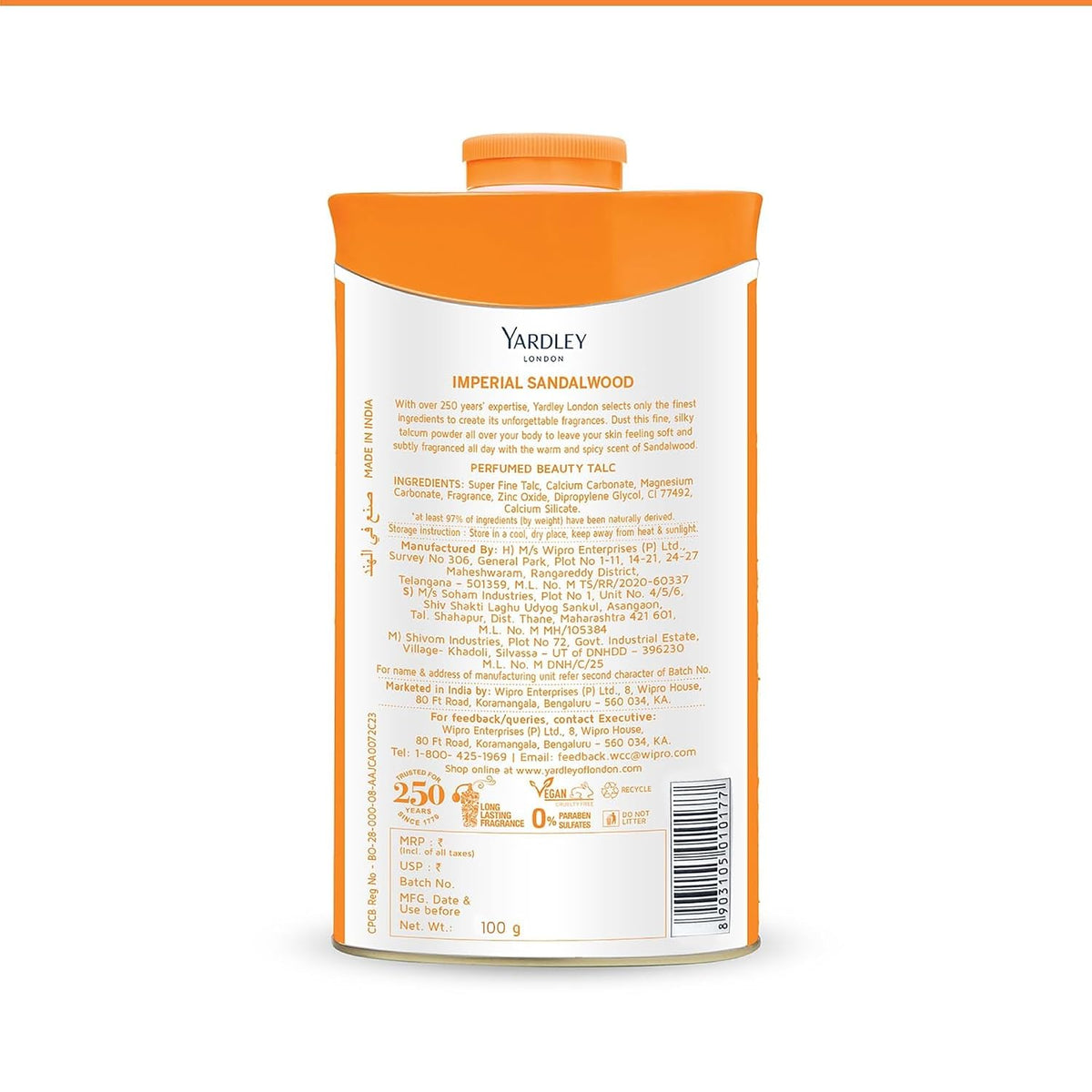 Yardley London Imperial Sandalwood Talc for Women, 100g