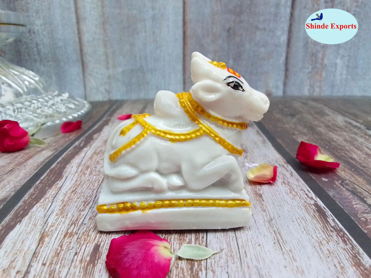 SHINDE EXPORTS Marble Religious Shivling With Nandi Set For Home Puja Small 6Cm (White)