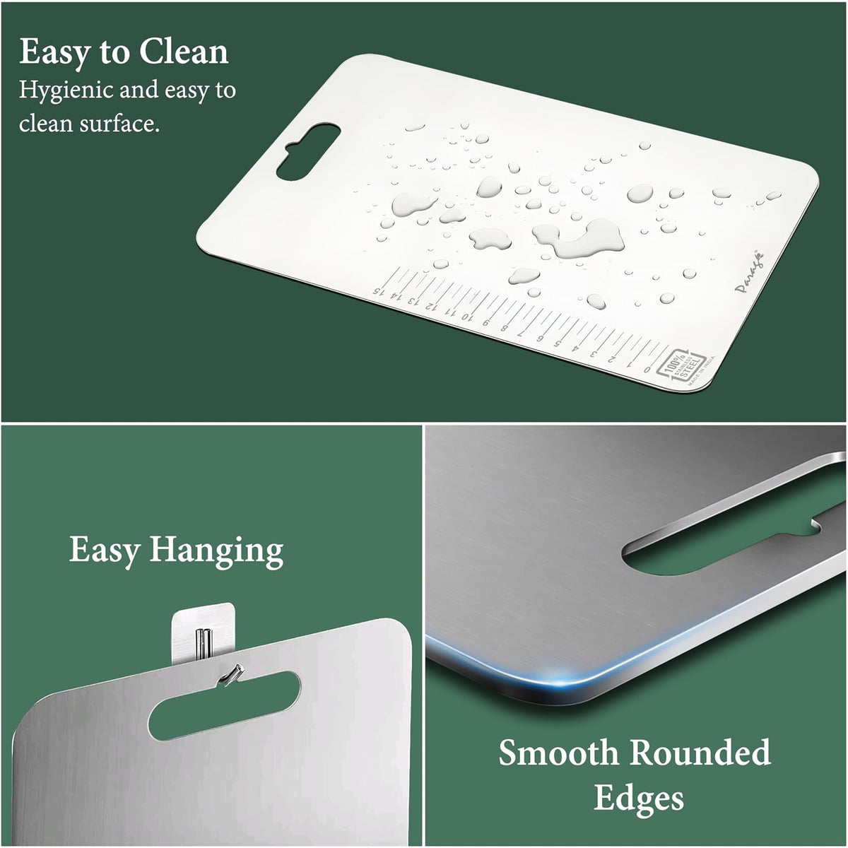 Parage Stainless Steel Medium Chopping Board 31 x 21 CM | Non Porous Kitchen Cutting Board for Home Use for Meat Fish Vegetables Fruits Bread | Anti Bacterial Odor Resistant Rust Free Heavy Duty