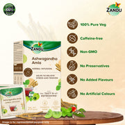 Zandu Ashwagandha Amla Ayurvedic Infusion, a Herbal Tea Enriched with 6 Ayurvedic Ingredients (25 Tea Bags)