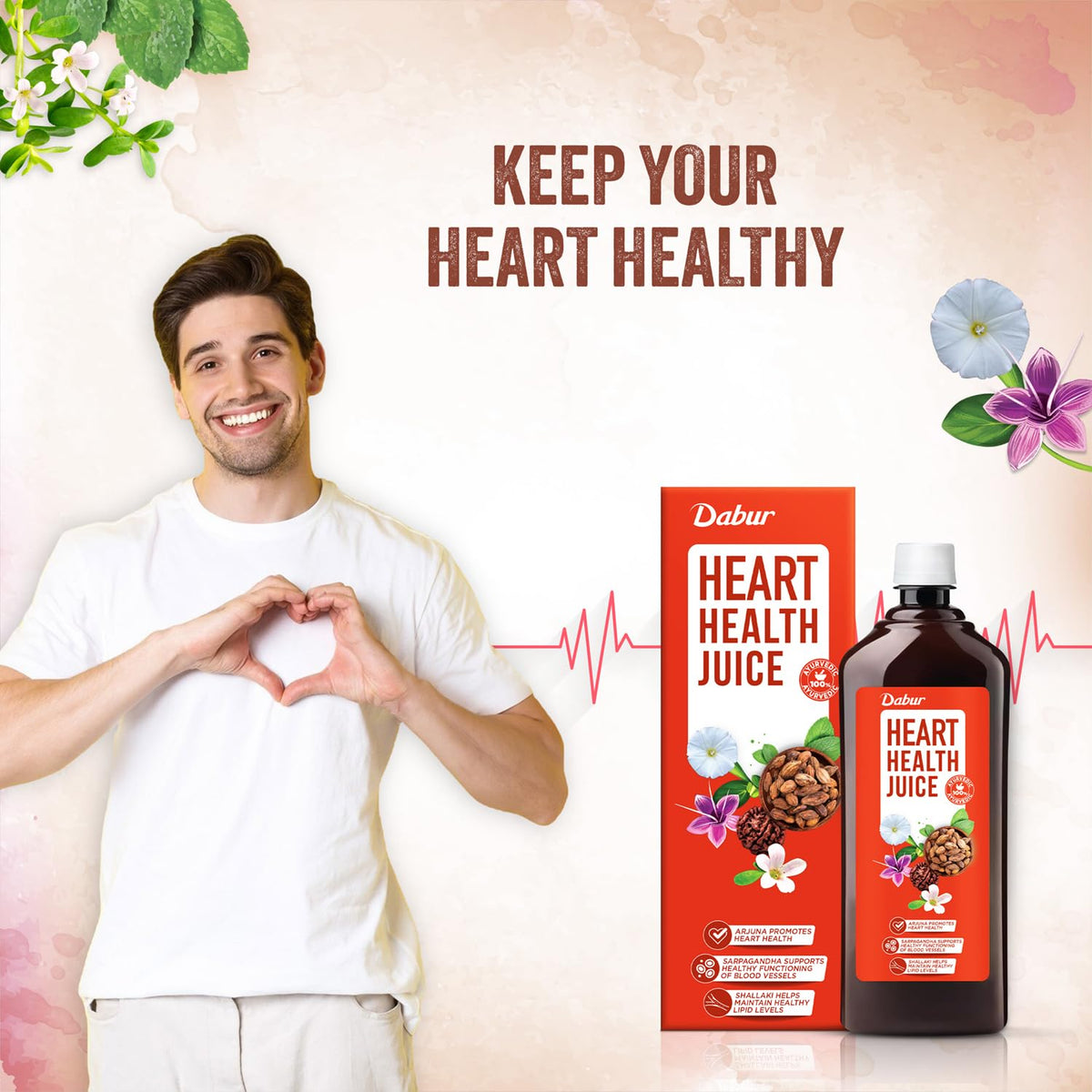 Dabur Heart Health Juice - 1L | Ayurvedic Cardiac Care Juice | Enriched with 10+ Ayurvedic Herbs | No Artificial Colors, Flavours & Added Sugars