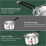 Parage 2 Pieces Stainless Steel Sauce Pan, Tea Pan, Milk Pan Heavy Gauge with Heat-Resistant Wire Handle Induction & Gas Stove Friendly (1 LTR & 1.75 LTR, Silver), 2.75 Liters