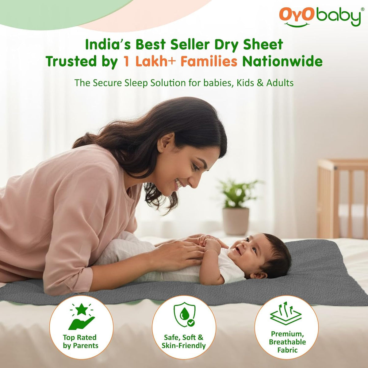OYO BABY Dry Sheet for Baby - Medium Pack of 3 (70x100 cm) | Quick Dry & Absorbent Waterproof Bed Protector | Reusable Soft Breathable Mattress Sheet for New Born Baby (Royal Blue, Grey & Salmon Rose)