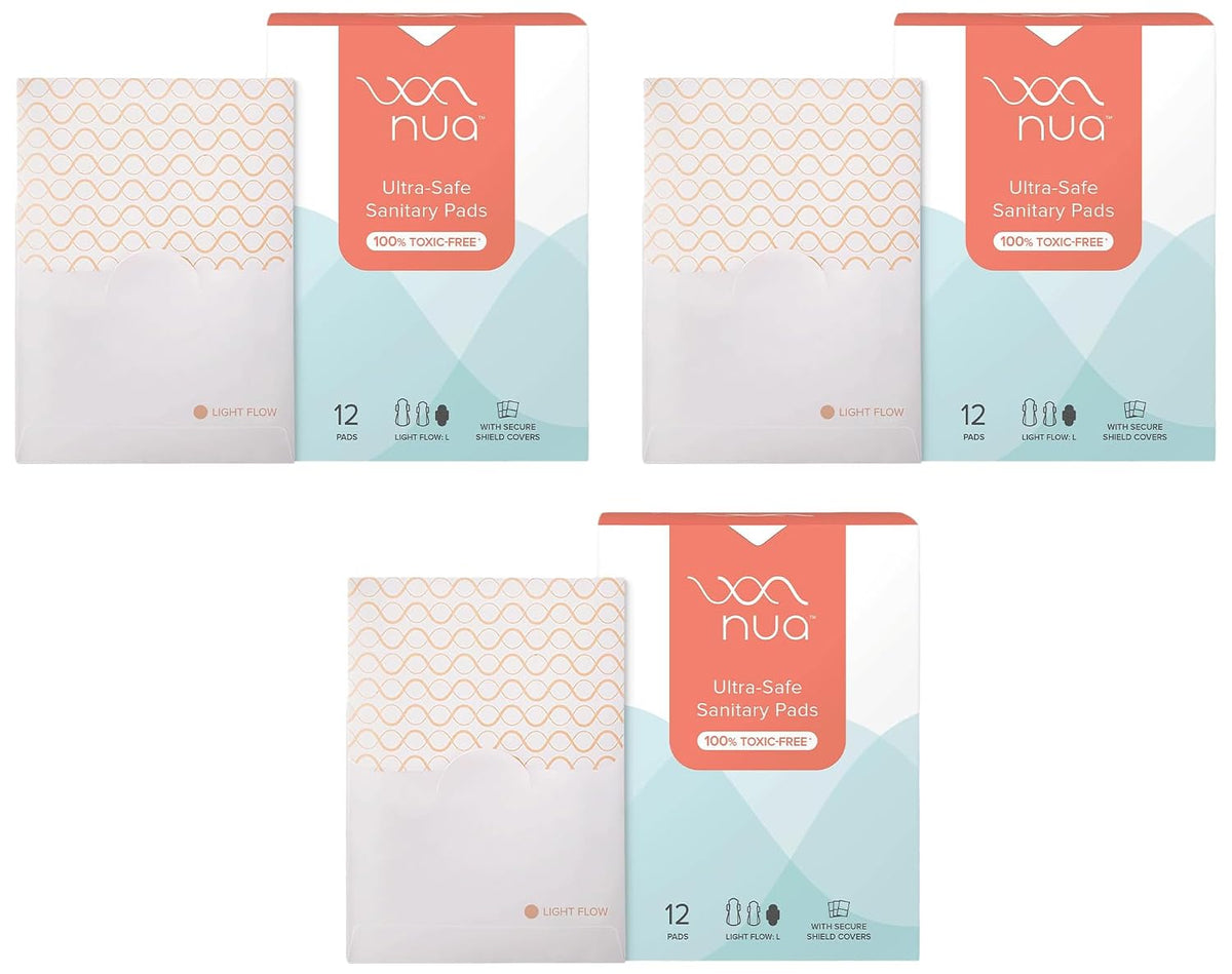 Nua Ultra-Safe Sanitary Pads For Women | 12 Ultra Thin Pads | Light-L | Safe on Skin | Toxic-Free & Rash-Free | Unscented | Leakproof | With 12 Secure Shield Covers| Made Safe (Pack of 3)