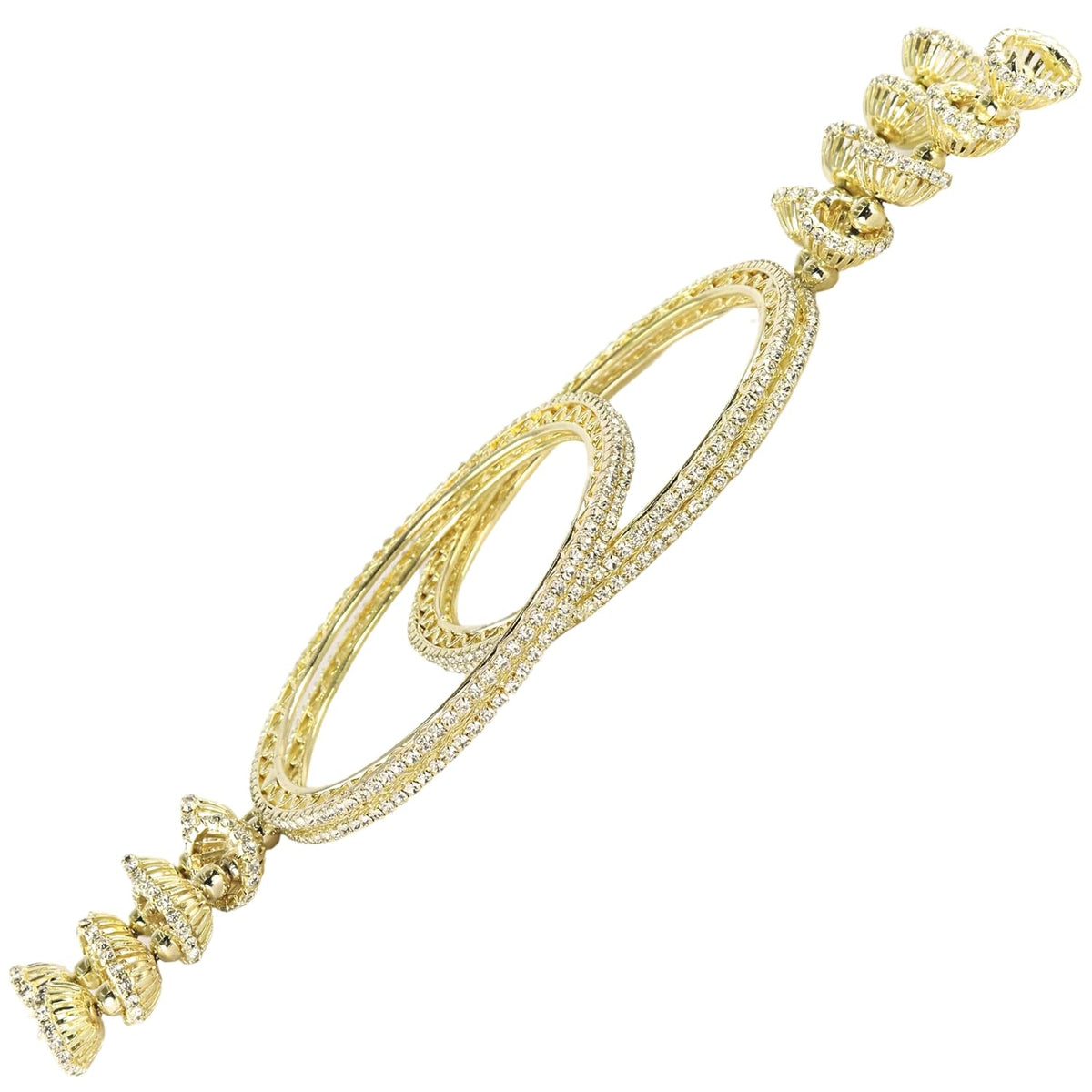NMII Stylish American Diamond Metal Latkan Bangles For Women & Girls | Traditional Kalire Hanging Bangles | Golden Jhumka Bangles | Bangles For Women Wedding, Party, Function- Set of 4 Bangles