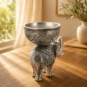 KridayKraft Metal Elephant Dry Fruit Bowl Showpiece Silver Polish for Your Home, Office Table Decorative, Elephant Showpiece Bowl for Gift, Animal Figurines